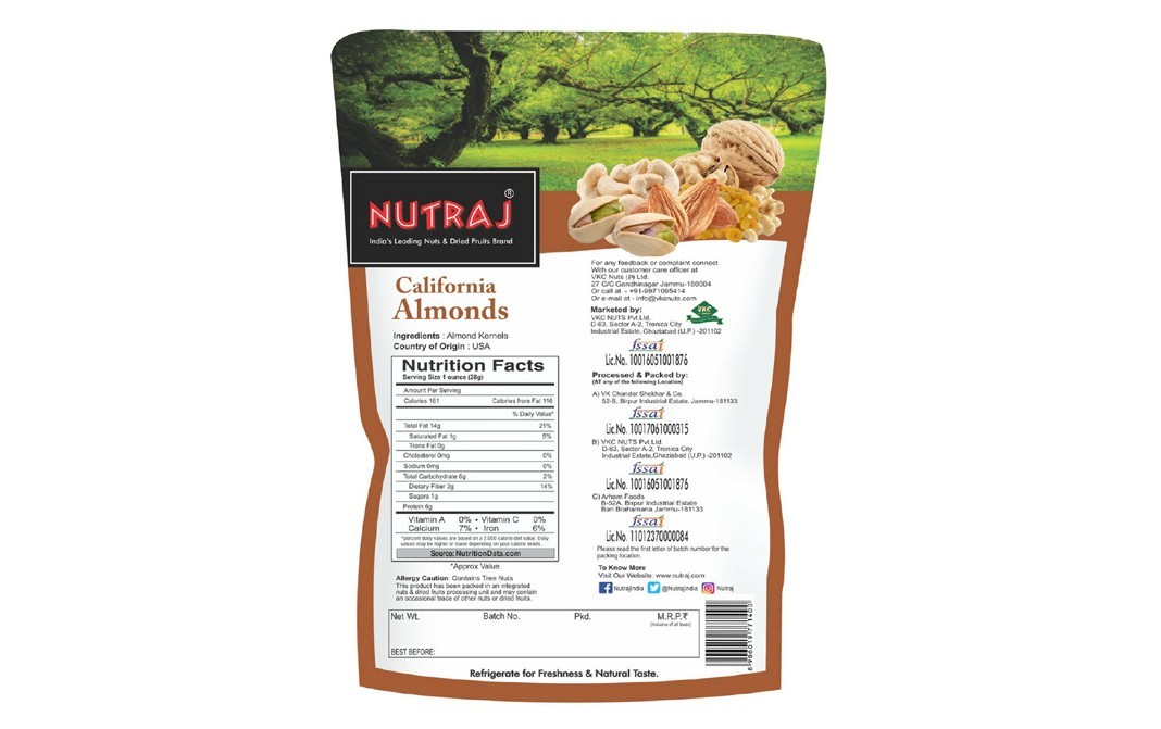 Nutraj California Almonds    Pack  500 grams
